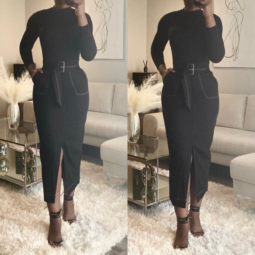 Column Midi Skirt with Utility Pockets